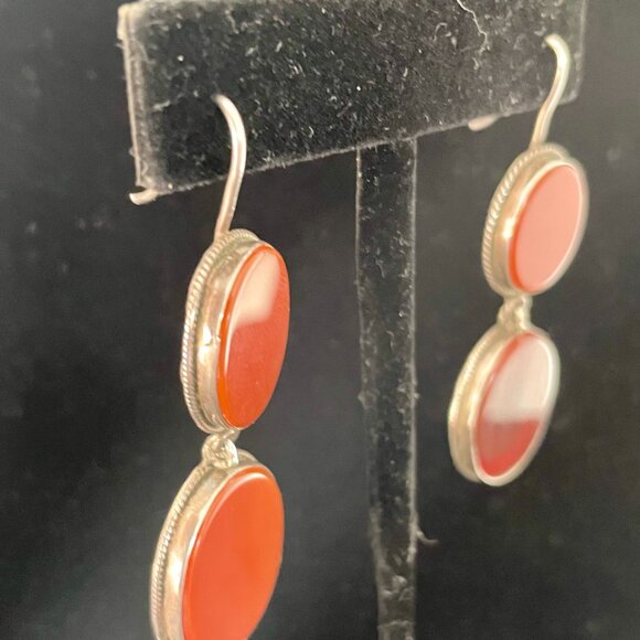 silver and amber colored stone earrings handmade in Mexico - Picture 2 of 3